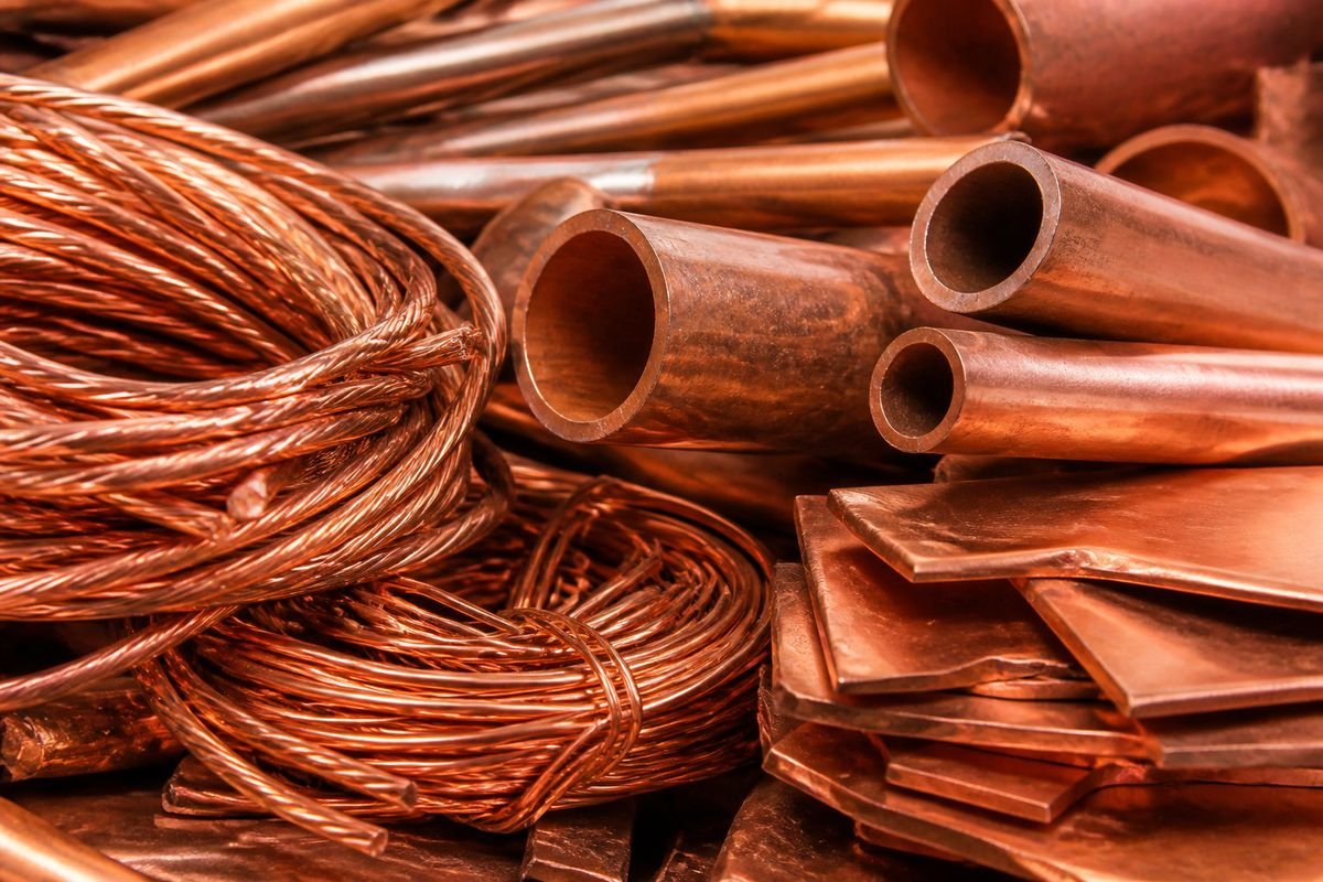 Clean copper tube, wire coils and sheet prepared for recycling